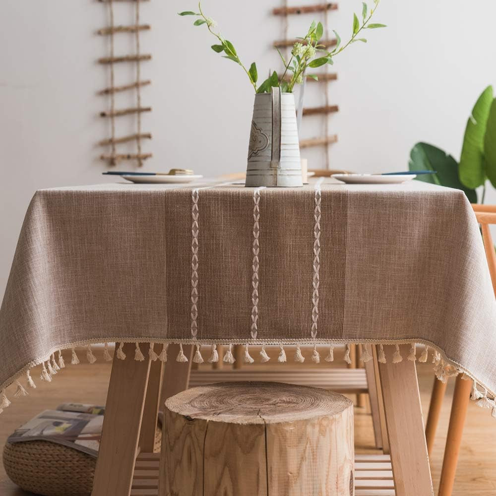 Nappe Rectangulaire 140 X 220 Cm, Brown Nappe Lin Nappes Tissu Pour Salle À Manger, Exterieur, Picnic, Anniversaire, Noel