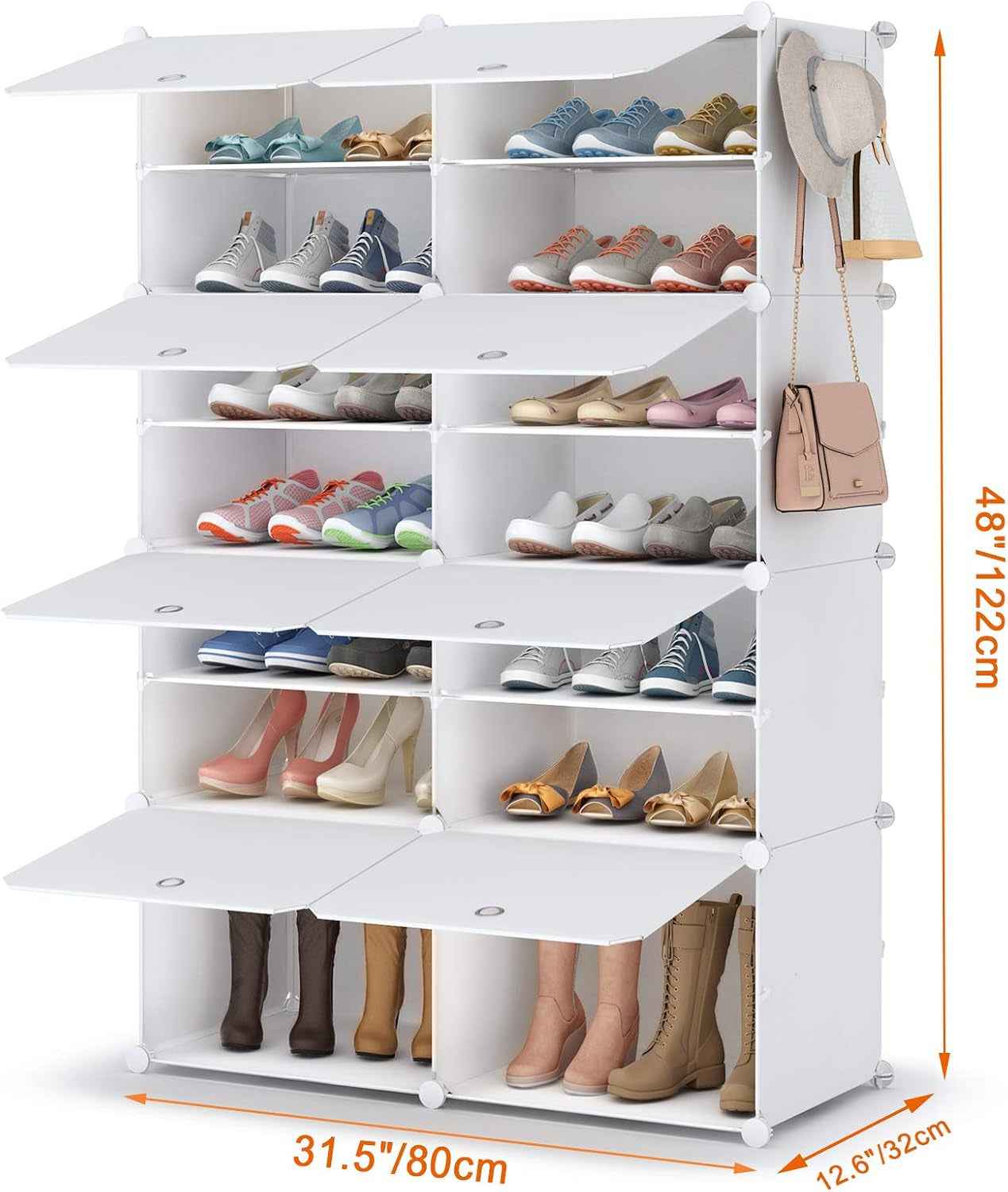 Meuble Chaussure, 7 Niveaux Rangement Chaussure 28 Paires Etagere Chaussure | Armoire a Chaussures Avec Porte Pour Entrée Salon Chambre