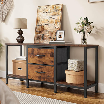 Meuble TV Jusqu'À 47", Meuble TV Avec 2 Tiroirs En Tissu Et 2 Étagères Ouvertes, Commode 110 X 30 X 50 Cm Pour Salon, Salle De Divertissement, Chambre À Coucher, Cadre En Acier