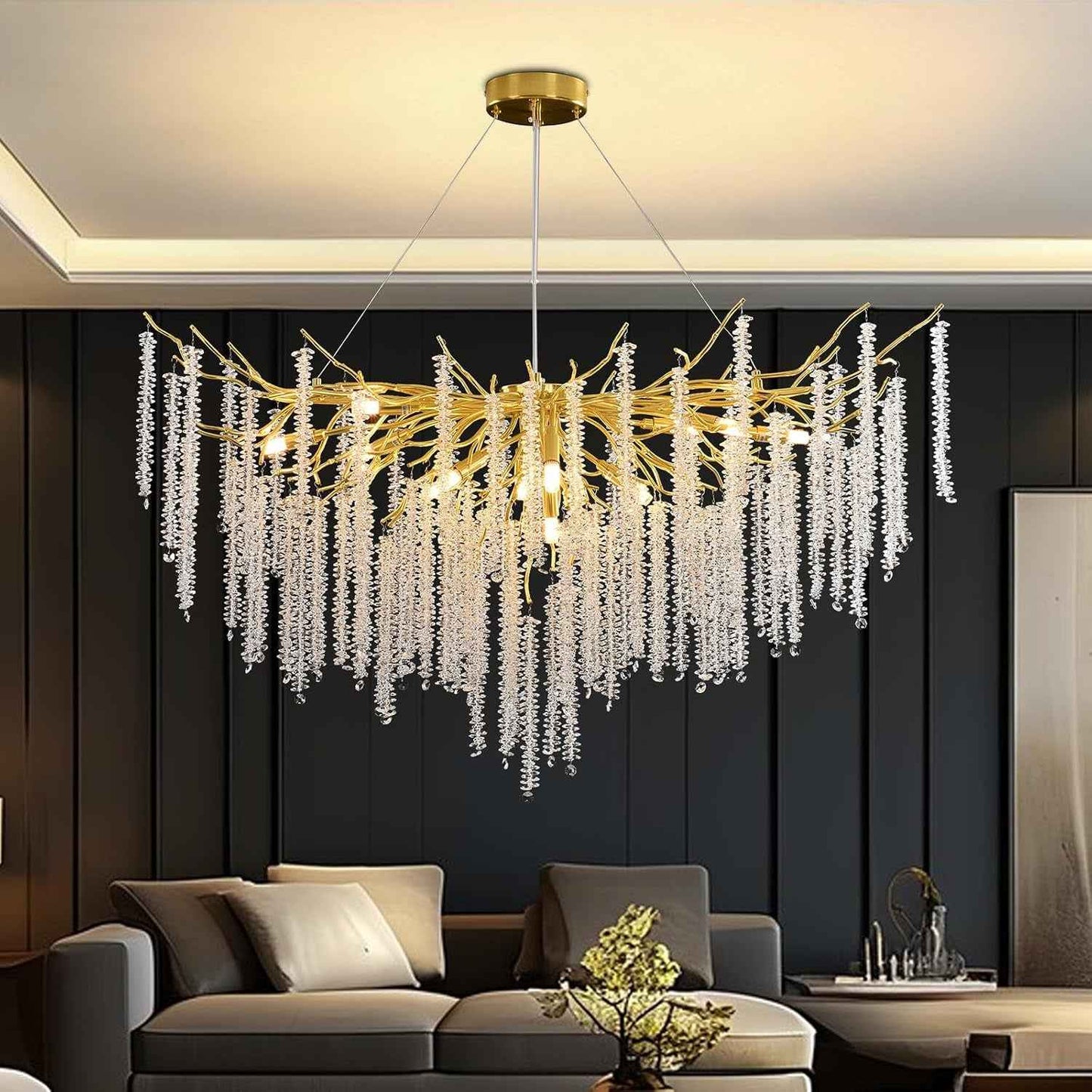 Lustre En Cristal Moderne,G9*12 Luxe Lampe À Pendentif En Cristal Rond,Postmoderne Chandelier Pour Salle À Manger, Cuisine, Salon, Chambre, Couloir, Café, Bar(Doré,G9*12,120Cm)