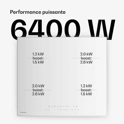 Klarstein Velaire Plaque Induction 60Cm - 4 Zones, 7000W Boost, Curseur Tactile, Minuterie, Sécurité Enfants, Vitrocéramique, Plaque Cuisson Induction Encastrable, Design Minimaliste, Blanc