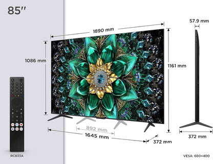 TCL 85Q6C Qd-Mini LED TV, 4K HDR Premium 1000Nits, Smart TV Alimenté Par Google (Dolby Vision IQ Et Atmos, Panneau HVA Mat, Système Audio Onkyo 2.1, Motion Clarity Pro 144Hz, Game Master)