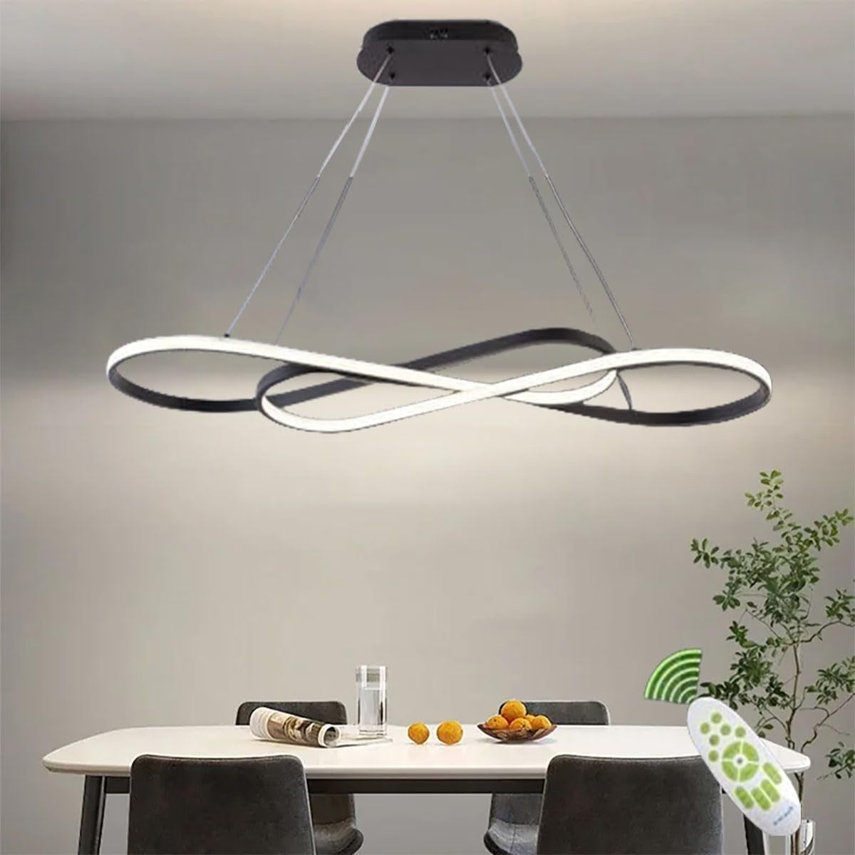Suspensions LED Modernes, Lampe De Salle À Manger Suspendue, Lustre 54W Avec Télécommande, Suspension Pour Les Cuisines, Salles À Manger, Salons. Noir