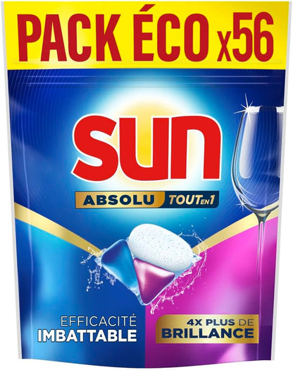 Pastilles Lave-Vaisselle Absolu Tout-En-1 Brillance - 56 Capsules - Tablettes Imbattables Sur Les Taches Tenaces - 4X plus De Brillance