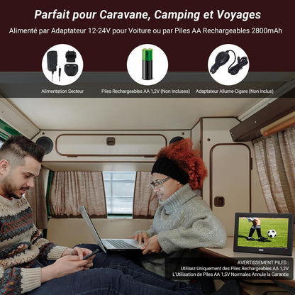 DA100D TV Portable TNT HD 10,1" Avec Enregistreur&Lecteur Multimédia | Enregistreur PVR Avec Timeshift Contrôle Du Direct, Entrées HDMI&AV, Sur Secteur/Piles Rechargeables AA/12V Camping-Car