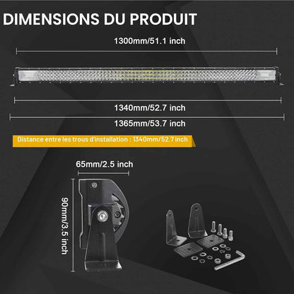 Rampe LED 132Cm 675W Barre LED 12V 24V Pour 4X4 Voiture Quad | LED Light Barre Lumineuse Avec Faisceau, 6000K Blanc, Étanchéité IP67, Pour Camion Tracteur Offroad Véhicule Bateau ATV