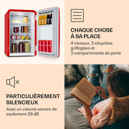 Audrey Mini - Petit Réfrigérateur, Mini-Bar Compact, Autonome, Réfrigération Par Compression, Capacité, Réfrigération : 0-10 °C, Mini-Réfrigérateur D'Une Capacité De 70 Litres, Rouge