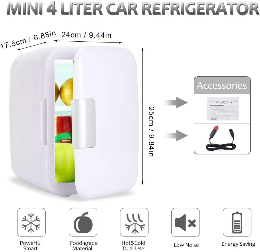 Mini Réfrigérateur De Voiture De Réfrigérateur 4 Litres/6 Bidons Refroidisseur Électrique Et Système Thermoélectrique Portatif plus Chaud Pour La Voiture(Blanc)