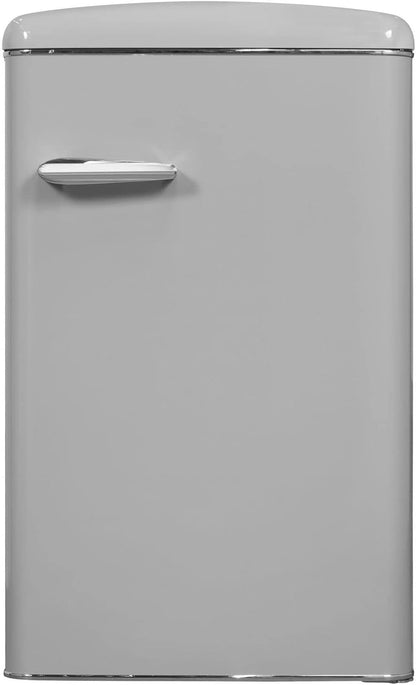 Exquisit Réfrigérateur Rétro RKS120-V-H-160F Gris | Support | Volume 122 L | Gris | Étagère En Verre Et Compartiment À Légumes | Lumière LED | Style Rétro | Roulettes Arrière
