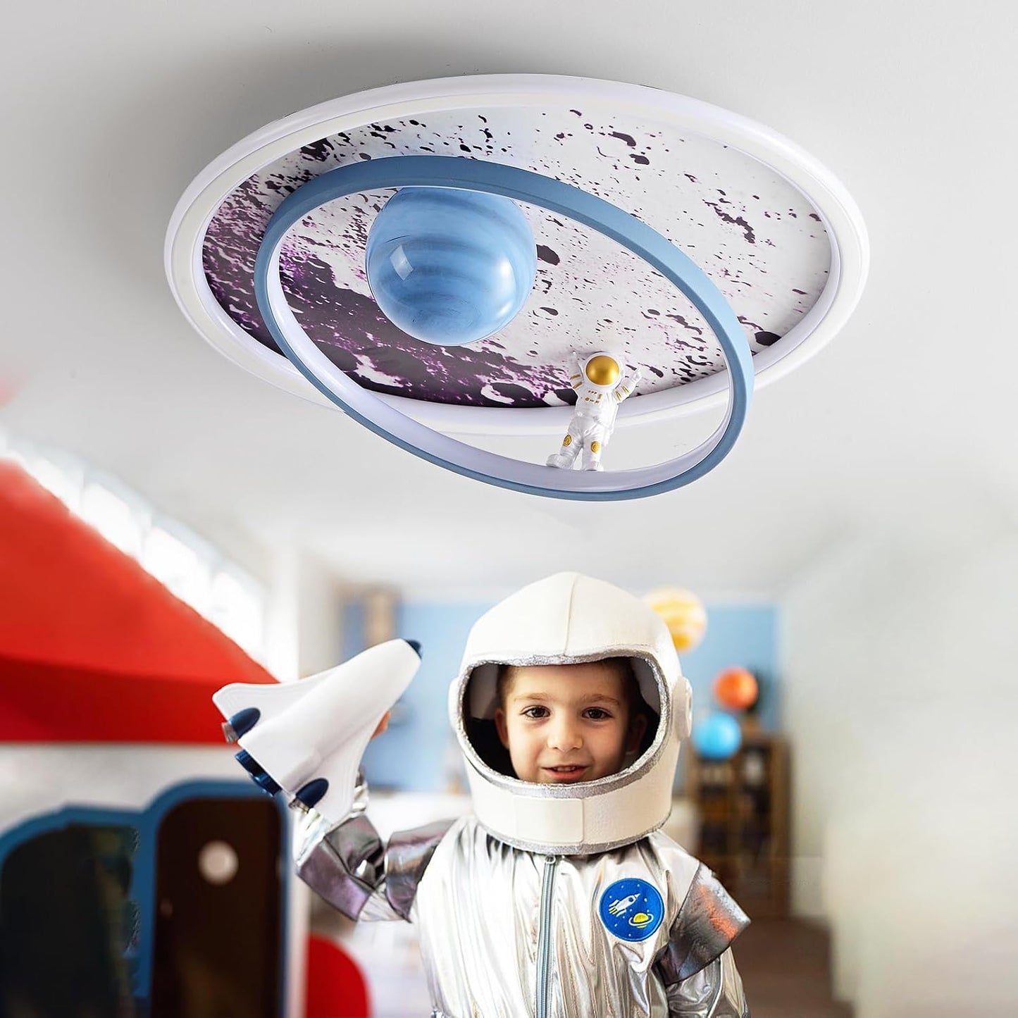 Plafonnier LED Enfant, Moderne Lune Astronaute Plafonnier, Dimmable Acrylique Lumière Éclairage Avec Télécommande, Garçons Et Filles Chambre Enfants Bébé Chambre Décoration Lustre