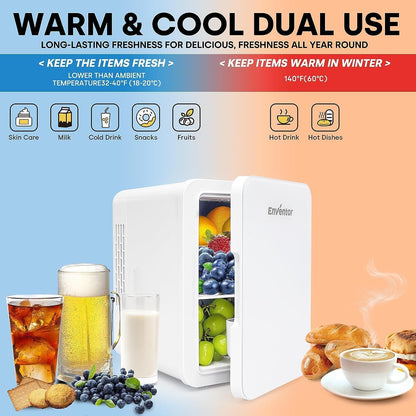 Mini Frigo 4 Litres, Petit Réfrigérateur Portable, 6 Canettes, Mini Réfrigérateurs Cosmétiques Pour Cooler and Warmer, Mini Petit Frigo Pour Chambre/Voiture/Voyage/Boissons, Blanc
