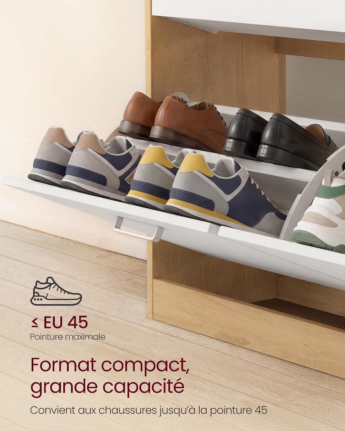 Custos Collection - Meuble À Chaussures À 3 Abattants, Placard De Rangement À 3 Niveaux, 3 Compartiments, Pour Entrée, Salon, Chambre, Doré Chêne LBC035YA01