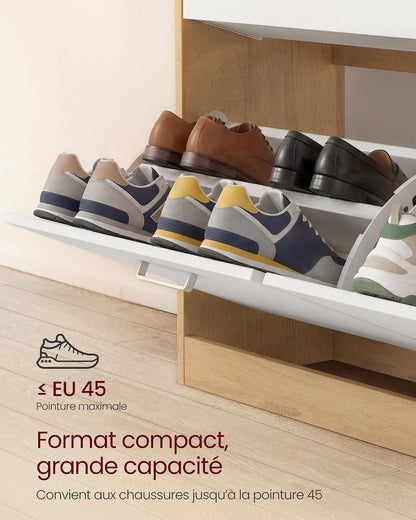 Custos Collection - Meuble À Chaussures À 3 Abattants, Placard De Rangement À 3 Niveaux, 3 Compartiments, Pour Entrée, Salon, Chambre, Doré Chêne LBC035YA01