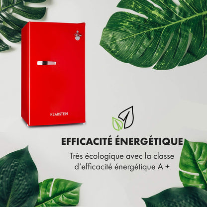 Beercracker - Réfrigérateur 90 L, 90 L, Classe D'Efficacité Énergétique E, Compartiment Congélateur, 3 Compartiments De Porte, Décapsuleur Sur L'Appareil, 2 Clayettes En Verre, Rouge