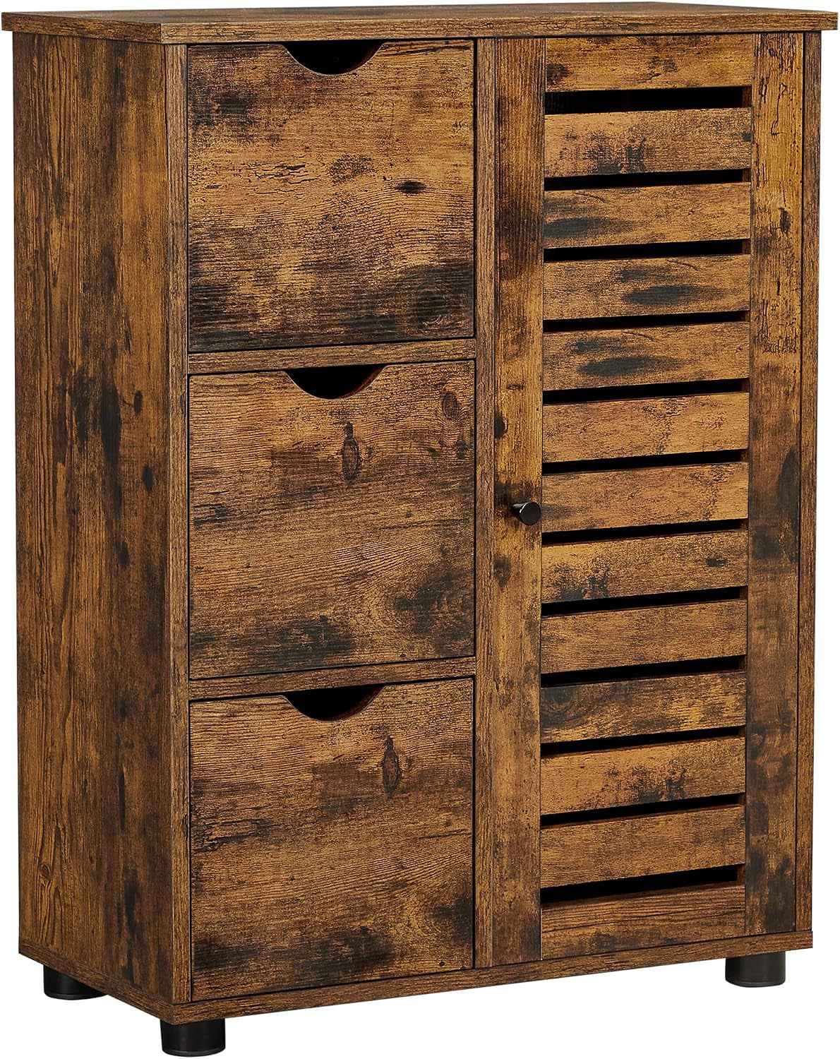 Meuble De Salle De Bain, Buffet, Armoire, Placard De Rangement Avec 3 Tiroirs, 2 Étagères Intérieures Réglables En Hauteur, Pour Salon, Cuisine, Couloir, Marron Rustique BBK143X01