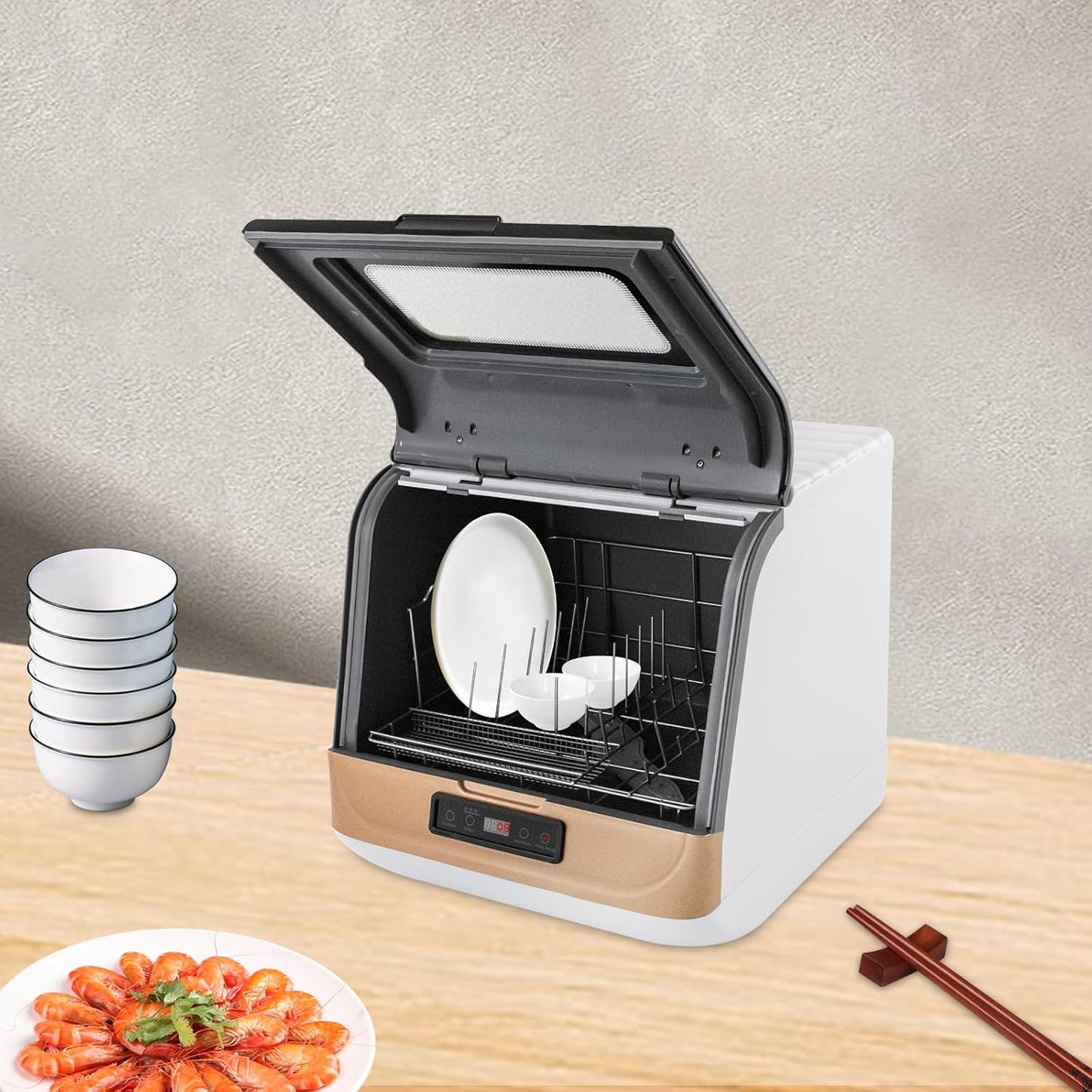 Mini Lave-Vaisselle Table Espace Couverts Sur Mesure Maison Bureau Camping Dortoirs Lavage Fruits Petit Lave-Vaisselle Portable Multifonction Pas D'Installation Nettoyage Complet (Or)