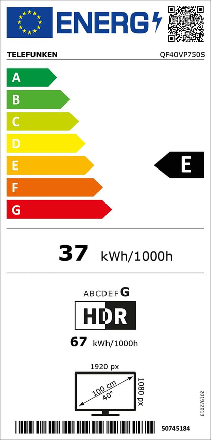 QLED VIDAA QF40VP750S Téléviseur Full HD 40" HDR Avec Triple Tuner Intégré LED Noir