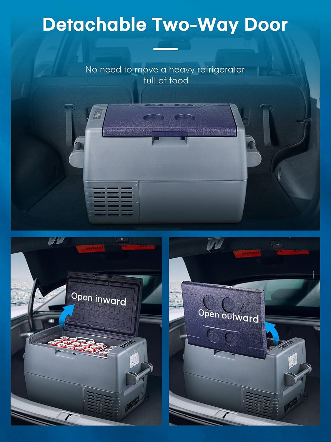 Glacière Electrique Portable, Réfrigérateur À Compresseur 45L, Camping Congélateur(-20℃~+20℃), Porte Amovible, 12/24V DC Et 220-240V AC, Pour Voiture, Camion, Bateau, Véhicules, Camping, Gris