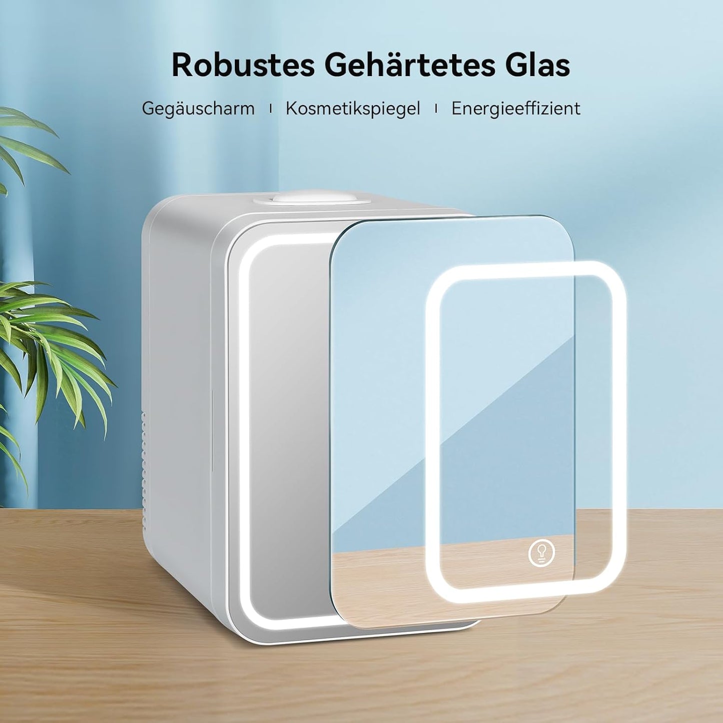 Mini Frigo 8L Avec Miroir LED, Mini Réfrigérateurs Portable, Petit Frigo Cosmetique 12V/220V, Frigo De Chambre Avec Fonction Chaud/Froid, Miroir De Maquillage Led Pour Voitures,Blanc