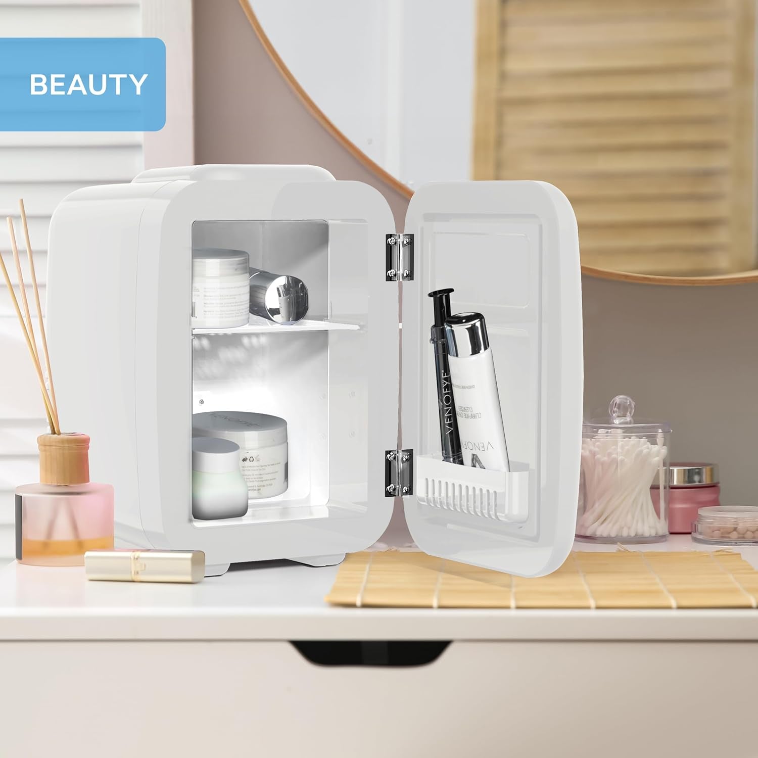 MONCOOK Mini Réfrigérateur - Mini Réfrigérateurs Portables Pour Soins De La Peau, Boissons - Refroidisseur Et Réchauffeur Thermoélectriques