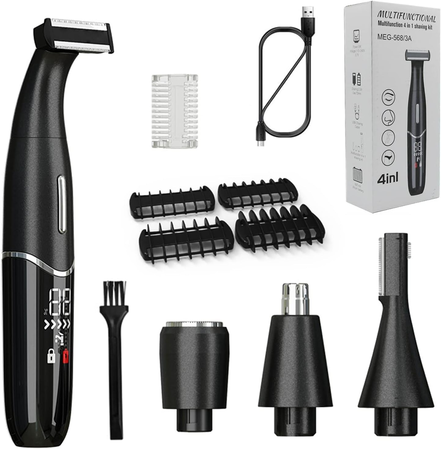 Rasoir Électrique Homme Multifonction,Rasoir Imperméable 4 En 1,Tondeuse Barbe,Tondeuse Nez,Tondeuse À Sourcils,En Acier Inoxydable,Usb Recharger (Noir)