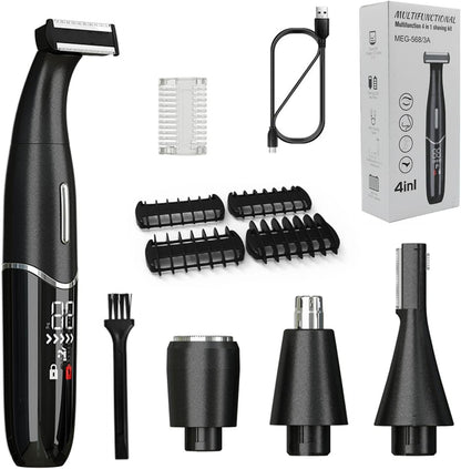 Rasoir Électrique Homme Multifonction,Rasoir Imperméable 4 En 1,Tondeuse Barbe,Tondeuse Nez,Tondeuse À Sourcils,En Acier Inoxydable,Usb Recharger (Noir)