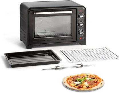Four Électrique À Chaleur Tournante 60 L, 7 Modes De Cuisson, Tournebroche, Thermostat Réglable Jusqu’À 240 °C, Timer 120 Minutes, 2 Grilles Réversibles, Optimo, Noir OX495810