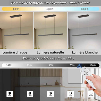 Suspension Luminaire Cuisine Moderne, 3000K/4500K/6500K 10%–100% Température De Couleur Lustre Linéaire, Dimmbar Avec Télécommande Chandelier Pour Cuisine,Salon,Salle À Manger,Chambre À Coucher 150CM