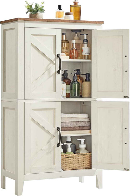 LIRY Collection – Armoire De Rangement Avec Portes De Grange, Buffet Haut, Style Ferme, Pour Cuisine, Salle De Bain, Salon Ou Salle À Manger, Étagères Réglables, Blanc Rustique BBK773W01