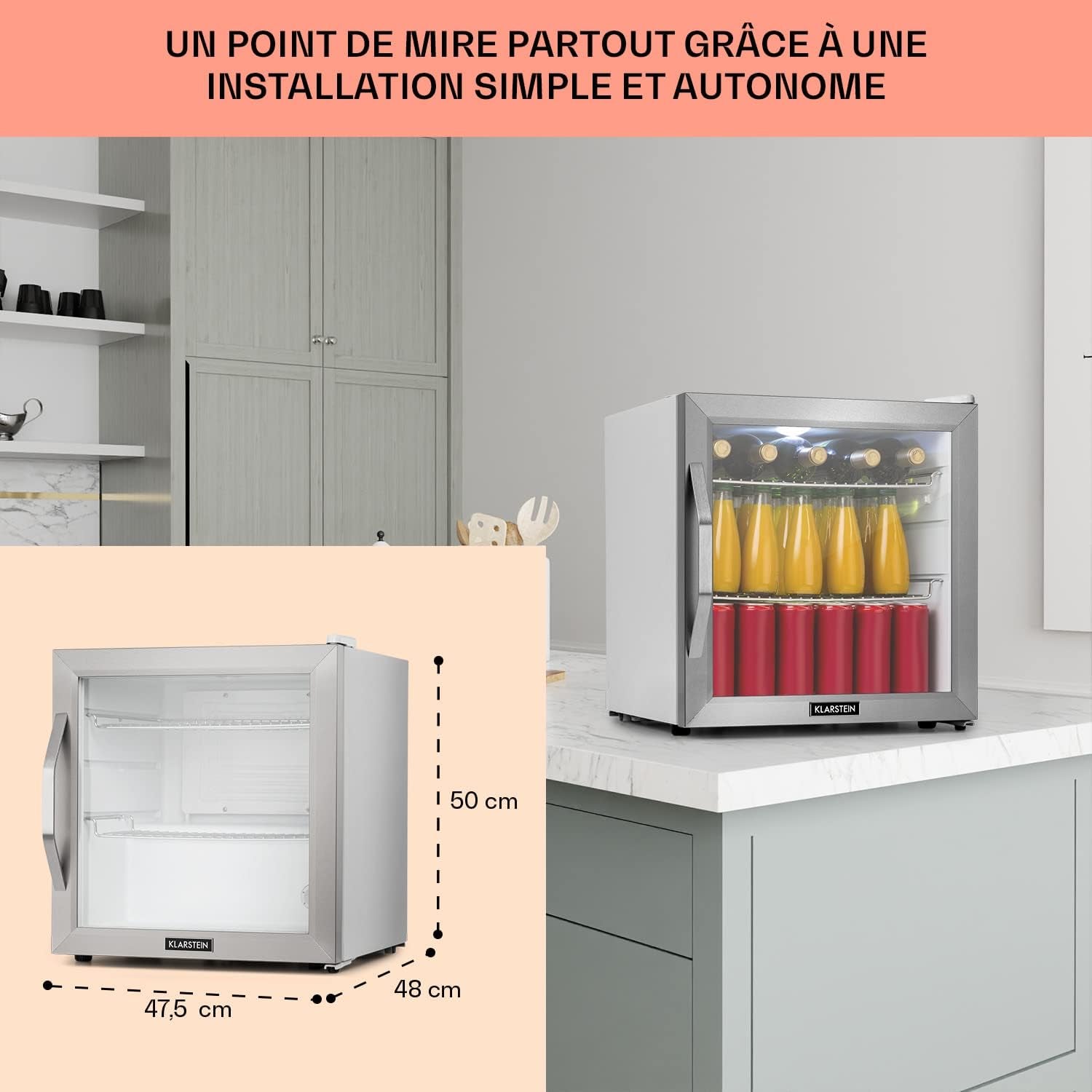 Mini Frigo De Chambre Et Bureau Pour Boisson, Petit Frigo Silencieux, Refrigerateur Mini Bar 47L, Petit Réfrigérateur Camping, Étagères Réglables, Ondulés Pour Le Vin, Cannette, Beer Fridge
