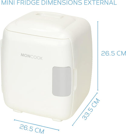 MONCOOK Mini Réfrigérateur - Mini Réfrigérateurs Portables Pour Les Soins De La Peau, La Médecine, La Nourriture Et Les Boissons - Fonction De Refroidissement Et De Réchauffement - 9L - Mono Blanc