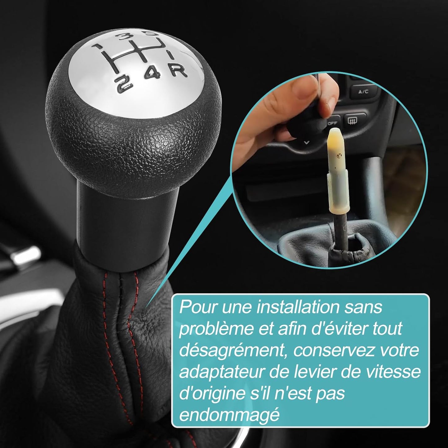 Pommeau De Levier De Vitesses Manuel 5 Vitesses Pour Peugeot 106 | 107 207 301 306 307 308 407 408 508 3008 1007 Pour CITROEN C2 C3 C4 Picasso - Noir Et Argent