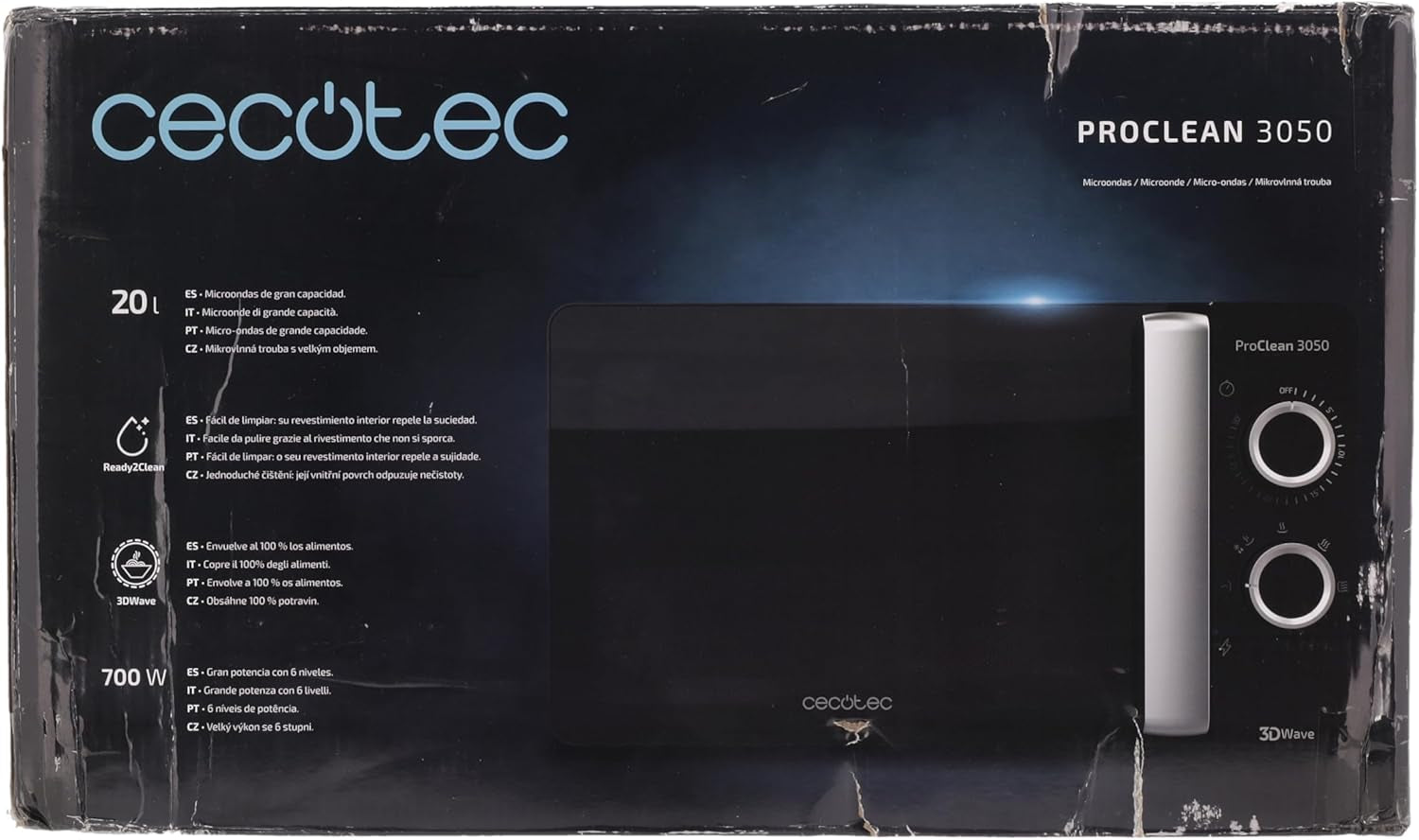 Micro-Ondes Proclean 3050. Capacité De 20 L, Revêtement Ready2Clean, 700 W De Puissance, 6 Niveaux De Fonctionnement, Minuterie 30 Minutes, Mode Décongeler, Finition Noir Et Argenté.
