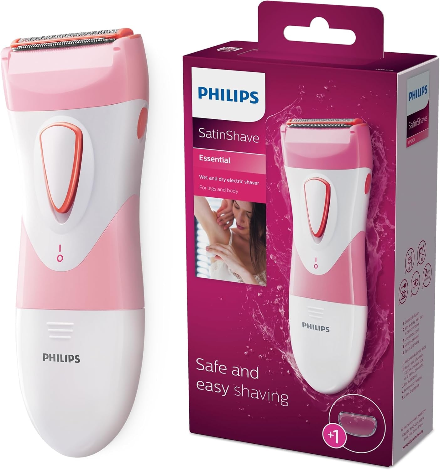 Satinshave Essential HP6306 Rasoir Électrique Pour Jambes, Utilisation Sans Fil Wet & Dry