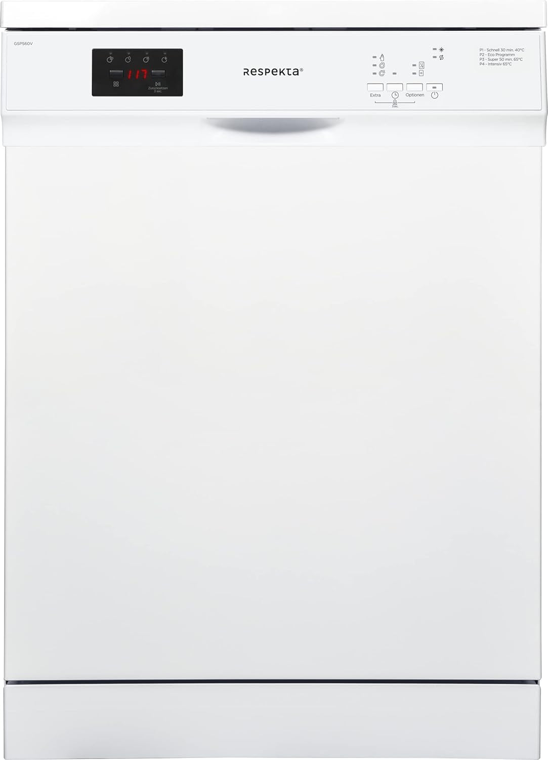 Respekta Lave-Vaisselle Autonome 60 Cm Blanc / Lave-Vaisselle Avec Panier À Couverts Flexible / 5 Programmes / Départ Différé / 12 Couverts / GSPS60V / Silencieux 52 Db