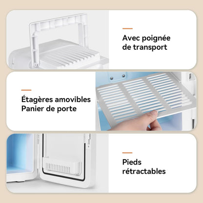 Mini Frigo 10L Avec Miroir LED, Mini Réfrigérateurs Portable, Petit Frigo Cosmetique 12V/220V, Frigo De Chambre Avec Fonction Chaud/Froid, Miroir De Maquillage Led Pour Voitures,Blanc
