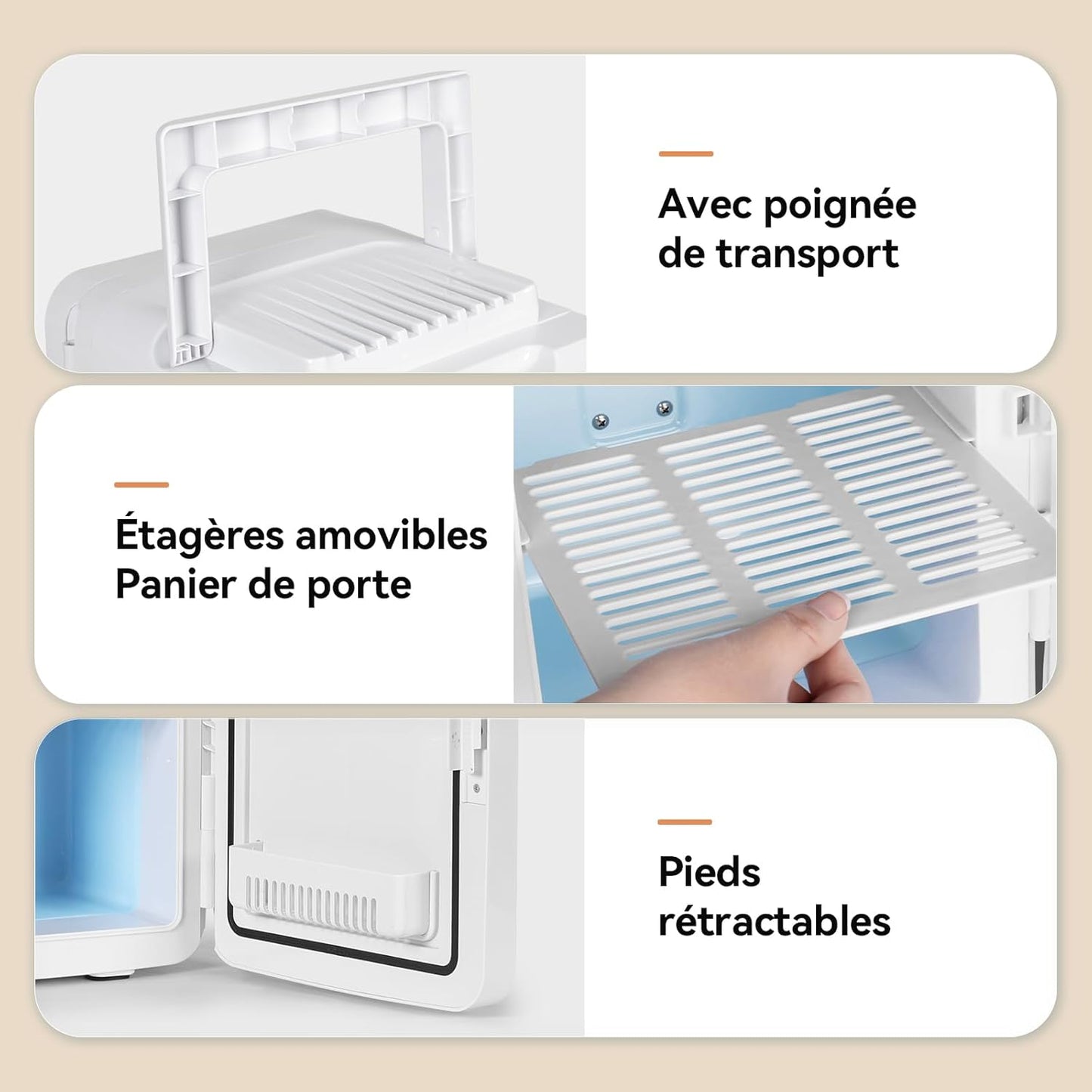 YOURLITE Mini Frigo De Chambre 2 En 1 10 Litres Avec Miroir LED À Intensité Variable, Mini Réfrigérateur Portable Ac/Dc Pour Cosmétiques Réfrigérés, Produits De Soins De La Peau Et Aliments