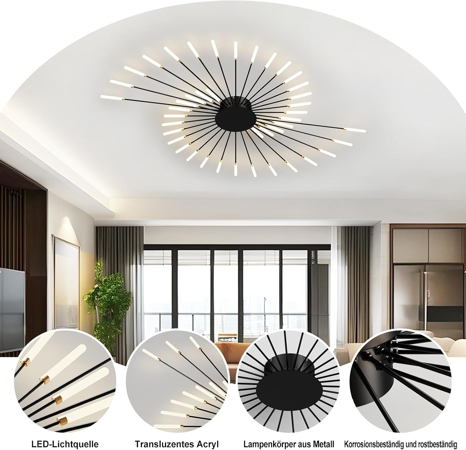 Plafonnier LED Feu D'Artifice 42-T¡§Ote Lampe De Plafond Moderne Suspension Lustre Int¡§|Rieur Pour Salon Salle ¡§¡È Manger Bureau ¡§|Clairage De Plafond(Noir)