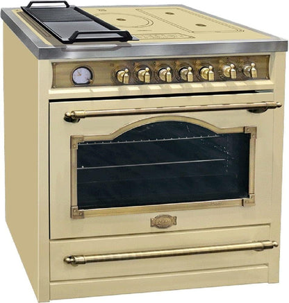 Kaiser Cuisinière À Induction HC 93655 Ielfem, Cuisinière Électrique 90 Cm/Kaiser Empire Ivoire Avec Plaque À Induction, 5 Zones De Cuisson, 8 Fours Électriques Multifonctions, Auto-Nettoyage, 115 L