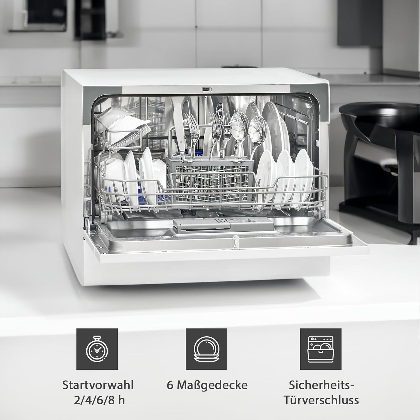 Bomann® Lave-Vaisselle Pour Petites Cuisines | Lave-Vaisselle Avec Raccordement À L'Eau & 5 Programmes | Lave-Vaisselle De Table Avec Départ Différé | Mini Lave-Vaisselle Pour 6 Couverts | TSG 7404