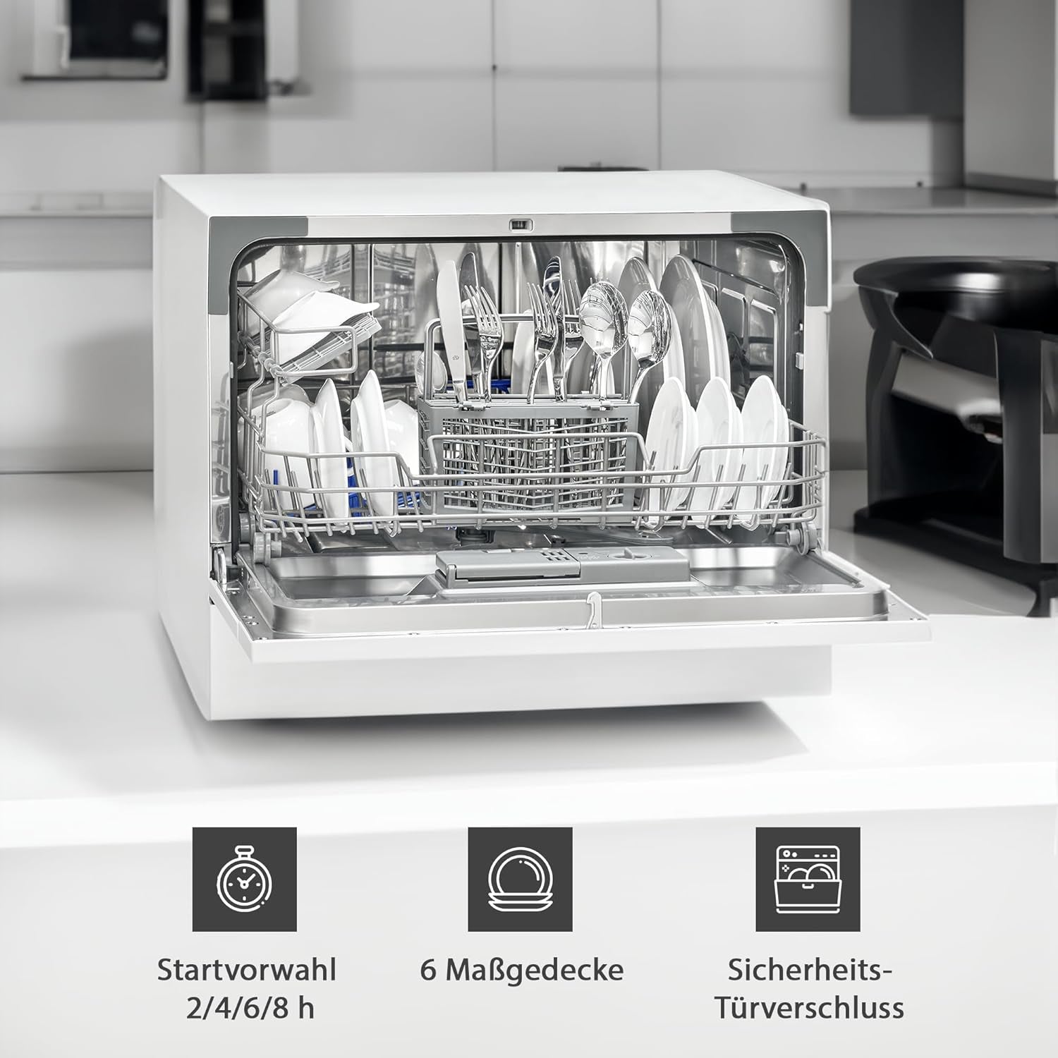 Bomann® Lave-Vaisselle Pour Petites Cuisines | Lave-Vaisselle Avec Raccordement À L'Eau & 5 Programmes | Lave-Vaisselle De Table Avec Départ Différé | Mini Lave-Vaisselle Pour 6 Couverts | TSG 7404