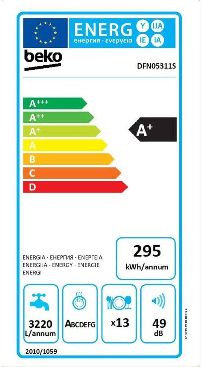 Beko DFN05311S Lave-Vaisselle Autonome 13 Places A+ - Lave-Vaisselles (Autonome, Argent, Taille Maximum (60 Cm), Argent, Argent, Boutons, Rotatif)