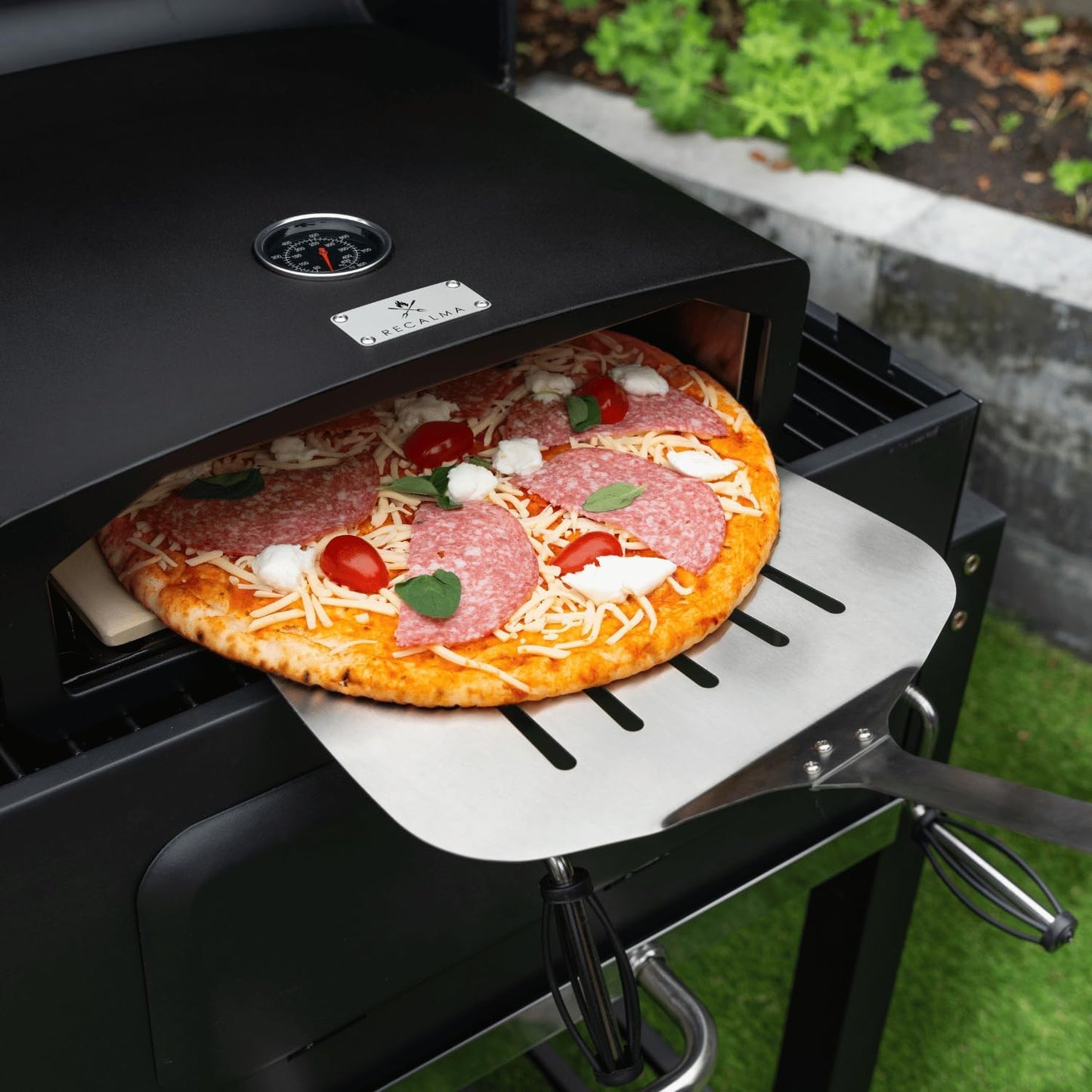 Recalma Four À Pizza En Acier Inoxydable Avec Pierre À Pizza Pour Barbecue, Four À Pizza Avec Pelle À Pizza Et Pierre À Pizza Résistante Au Feu, Barbecue À Gaz Avec Thermomètre Et Pelle À Pizza,