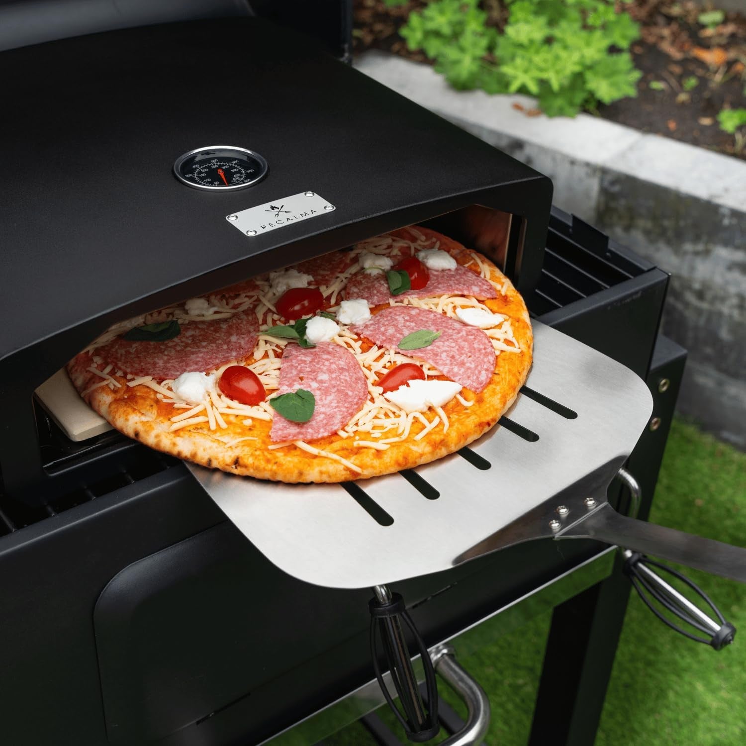 Recalma Four À Pizza En Acier Inoxydable Avec Pierre À Pizza Pour Barbecue, Four À Pizza Avec Pelle À Pizza Et Pierre À Pizza Résistante Au Feu, Barbecue À Gaz Avec Thermomètre Et Pelle À Pizza,