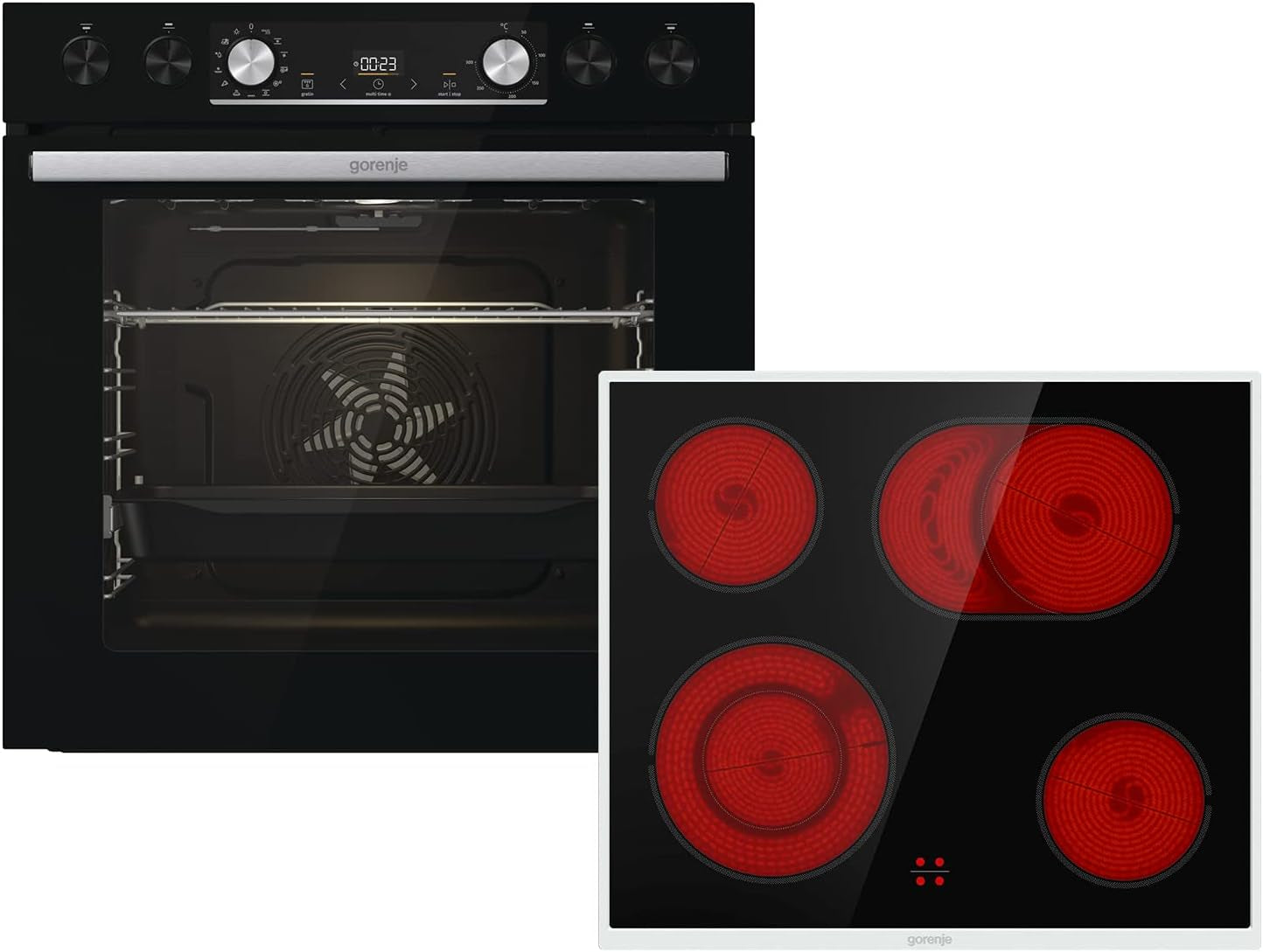 BCX6737E05BG+ECD634X Einbau-Herdset Mit Glaskeramikkochfeld (BCX6737E05BG+ECD634X), 60Cm Breit, Heißluft Mit Dampf, Pizza Funktion, Edelstahl/Schwarz
