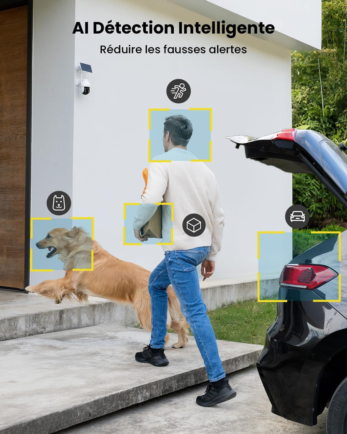 2K (3MP) Camera Surveillance Wifi Exterieure Sans Fil Solaire | Détection Humaine IA, Nocturne Couleur, Recharge Faible Luminosité, Installation Facile, Wifi 6, Sans Abonnement, 2 Pièces