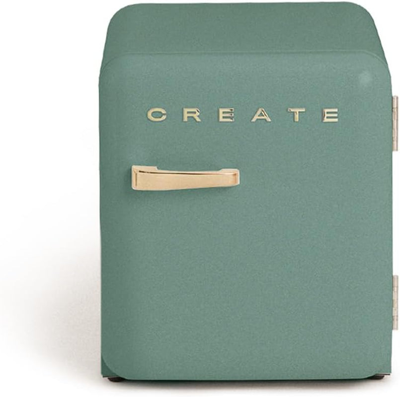 Retro Fridge 50 Gold/Réfrigérateur Vert Sage Manette Dorée / 85 W, Mini Bar, Une Étagère, Design Rétro, 50 Cm, Deux Étagères, Capacité De 48 L, Économie D'Énergie, 50 X 44 X 49,8 Cm