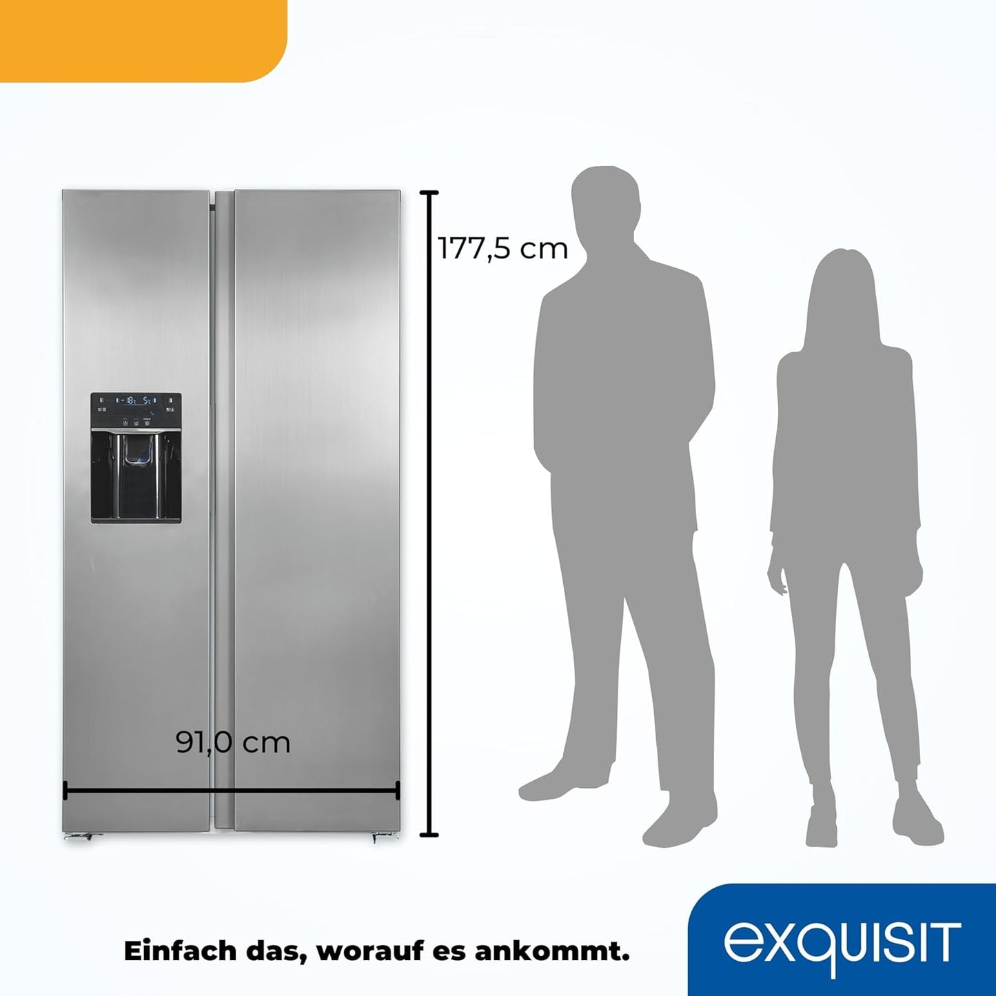Exquisit SBS520-CF-040E Side by Side Kühlschrank, 91 Cm Breit, 475L, Nofrost, Ice-Maker, Festwasseranschluss, Inoxlook