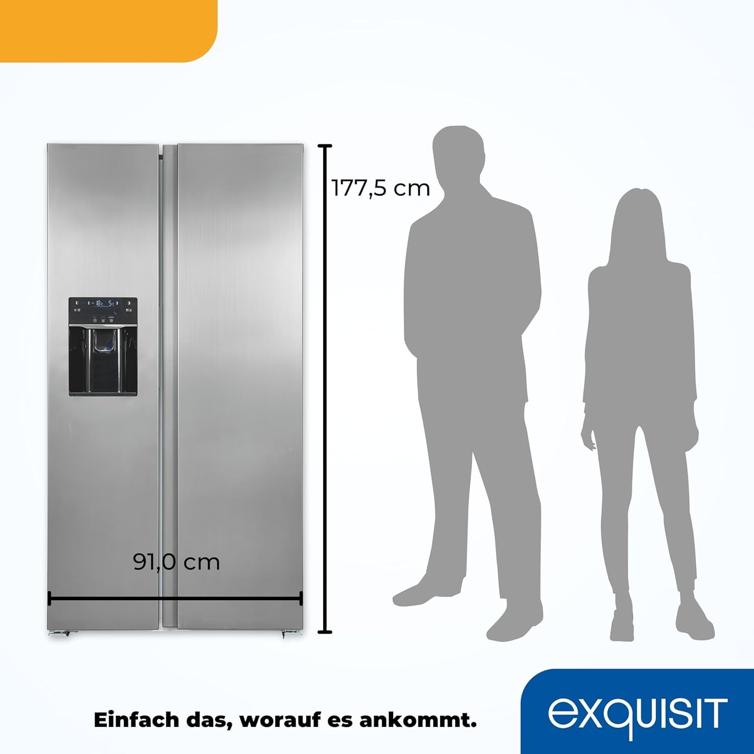 Exquisit SBS520-CF-040E Side by Side Kühlschrank, 91 Cm Breit, 475L, Nofrost, Ice-Maker, Festwasseranschluss, Inoxlook
