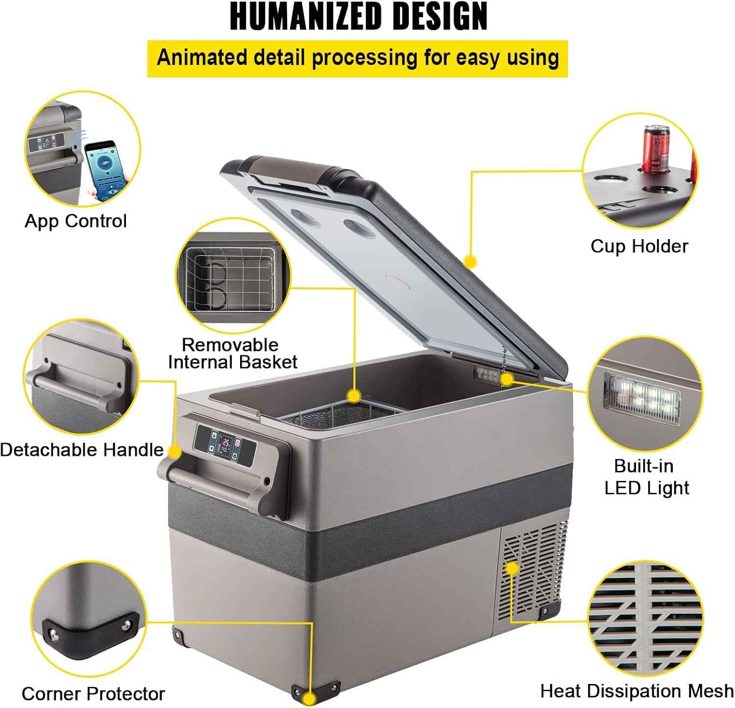 Glacière Électrique Voiture, 45 L, Réfrigérateur Portable À Compression, 60 W, Mini Frigo, 69,3X34,5X45,6 Cm, Glacière Électrique, Mini Congélateur Compresseur Pour Maison/Voiture/Camping
